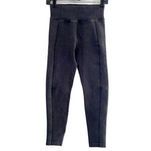 Aerie Offline Ribbed Seamless Leggings Black Rinse Washed Athleisure Size Small